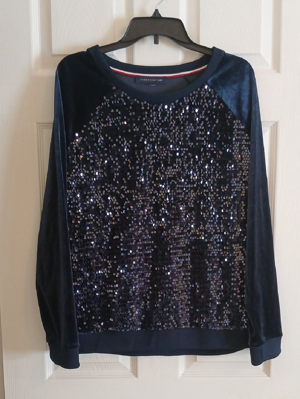Tommy Hilfiger Navy Sequin & Velour Sweater Women's XL